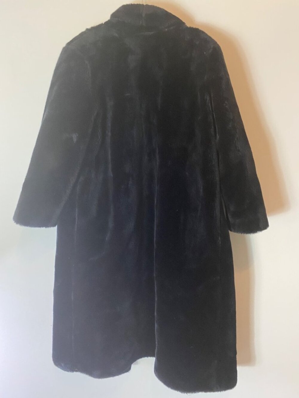 Vintage Monterey Fashions Black Faux Fur Maxi Coat Large Made In USA - Picture 3 of 12